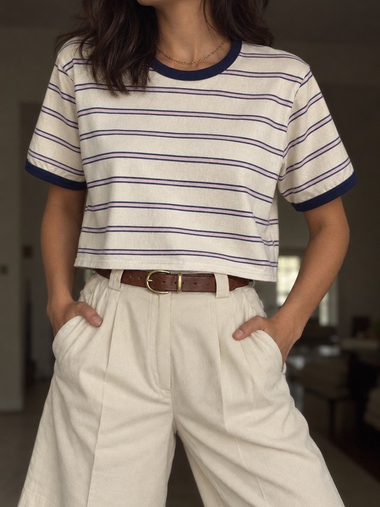 The Greii Tops - The Greii Striped Ringer Tee Women’s S Boxy Cropped Cotton Made in Korea